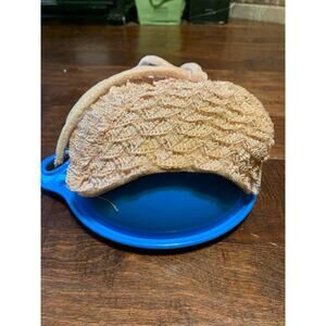 Vintage 1950's Cream Plastic Straw Fascinator Hat w Velvet Accent Bow